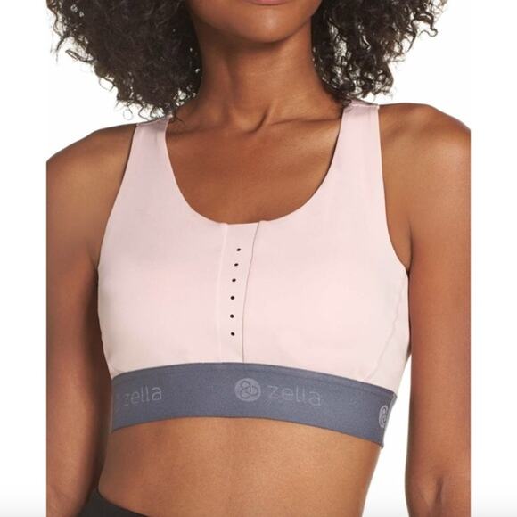 Zella Bra Womens Large Sports Go Run Perforated Sustain Pink Gray Racerback - Picture 1 of 8